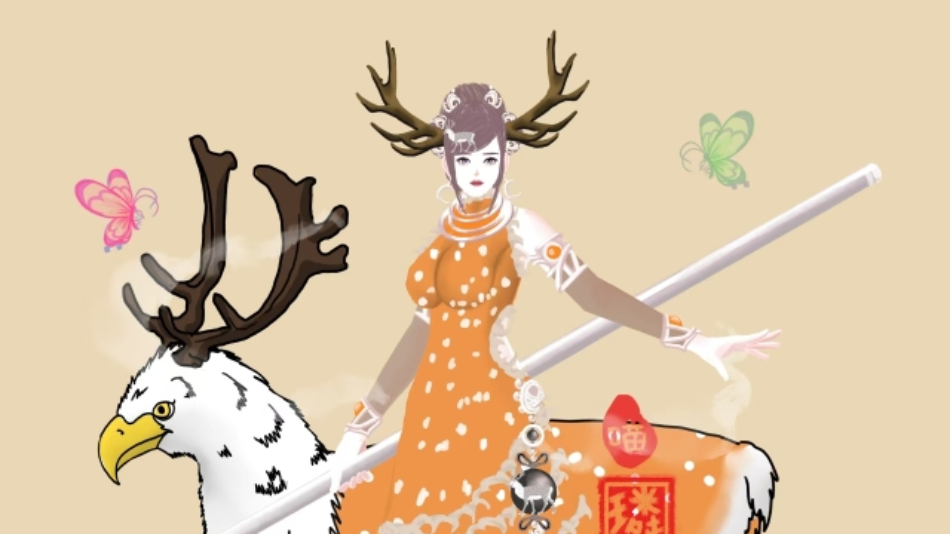 神话传说-飞廉(鸟头鹿身版)-拟人画
