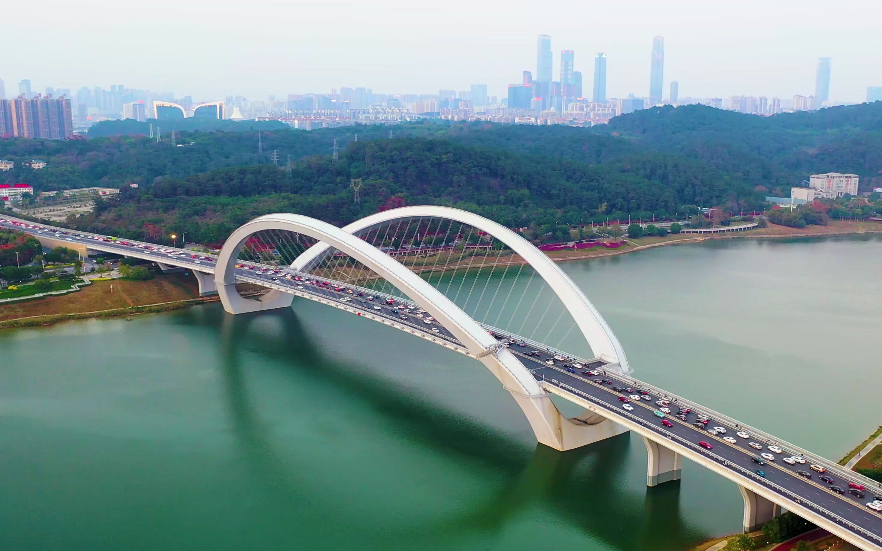 航拍南宁邕江上的网红大桥南宁大桥,有人说象蝴蝶,也有人说象老鼠夹?