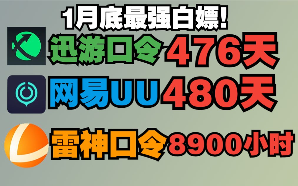 1月31日 网易UU加速器免费白嫖480天 雷神口令8900小时!人手一份!奇妙小黑盒迅游周卡月卡免费领!!哔哩哔哩bilibili