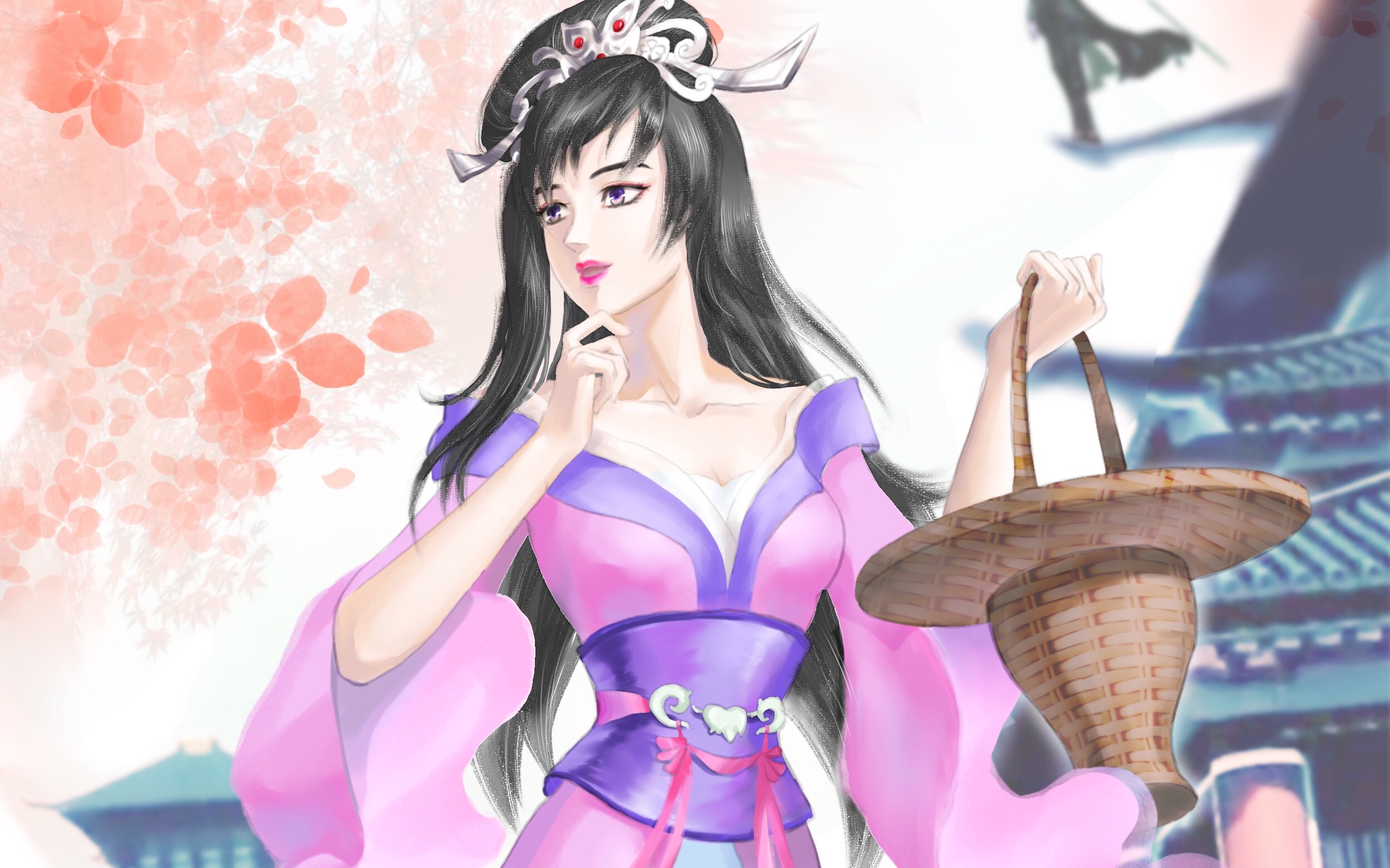 ipad绘画～粉嫩的红莲公主插画绘制过程,背景卫庄飞过