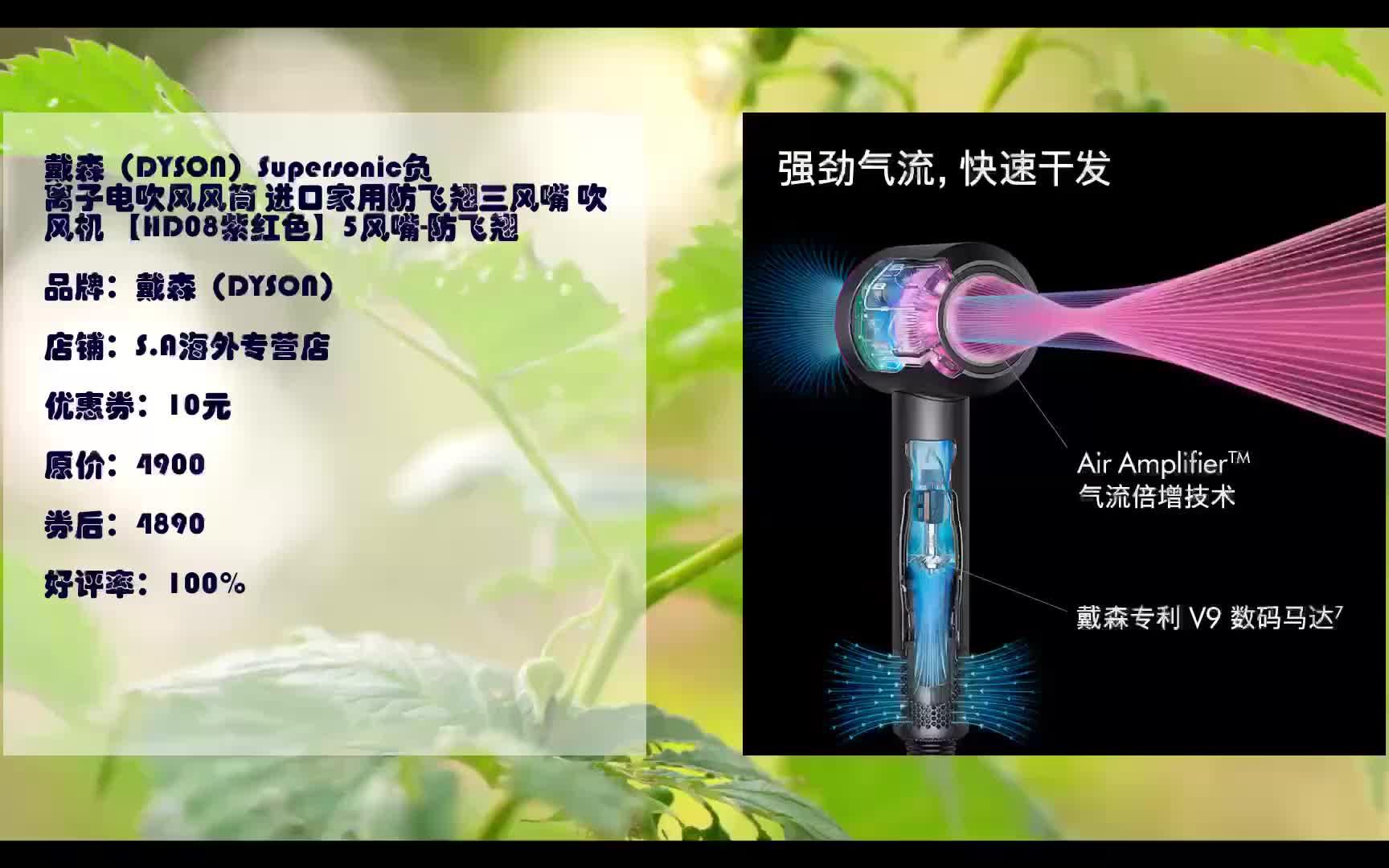 进口家用防飞翘三风嘴 吹风机 【hd08紫红色】5风嘴-防飞翘