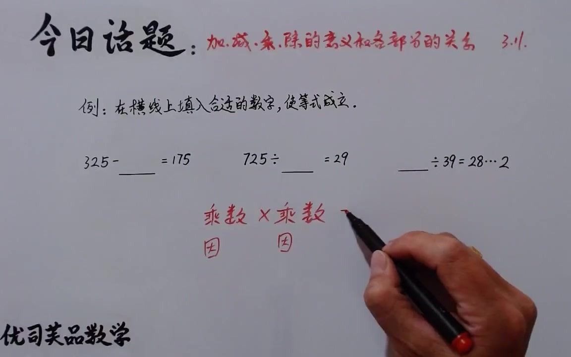 [图]2021开学啦！四年级下册：加减乘除意义和各部分的关系，优司芙品数学