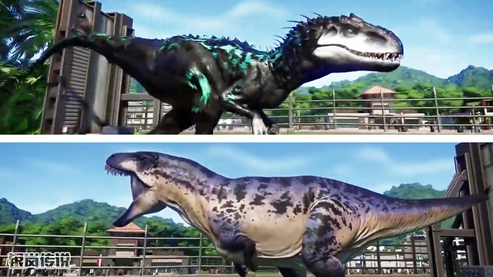 狂暴龙 vs 高棘龙,突围战斗 ~ 侏罗纪世界,j~w