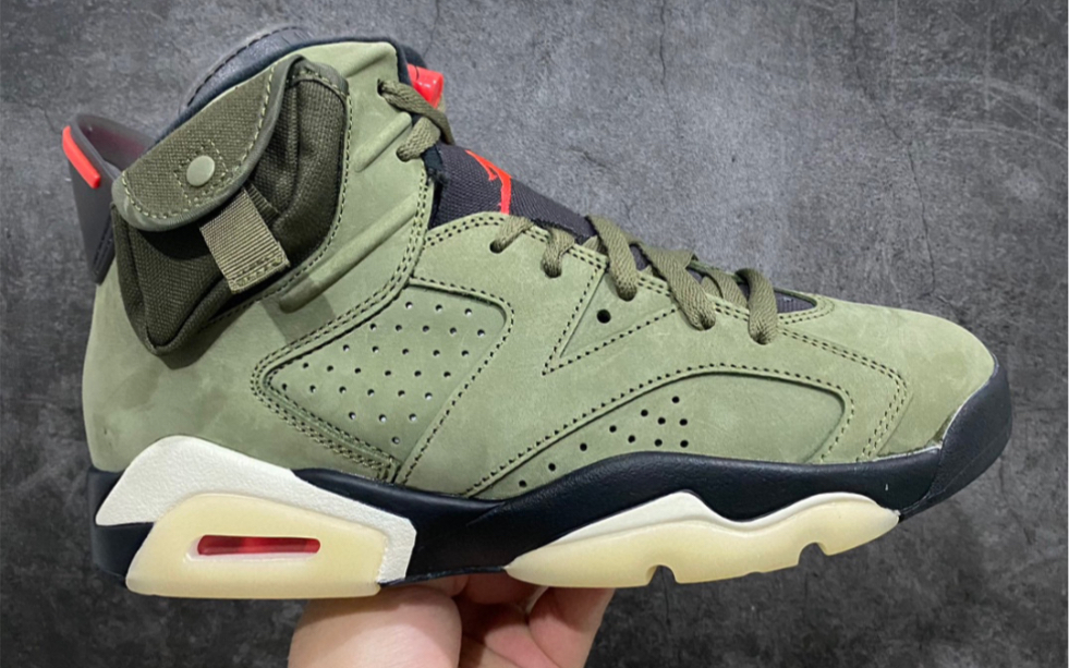 aj6 ts复古文化篮球鞋"军绿夜光鬼脸"