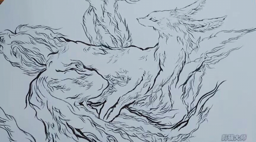 [手绘]杉泽家的九尾狐,一支笔勾完全过程