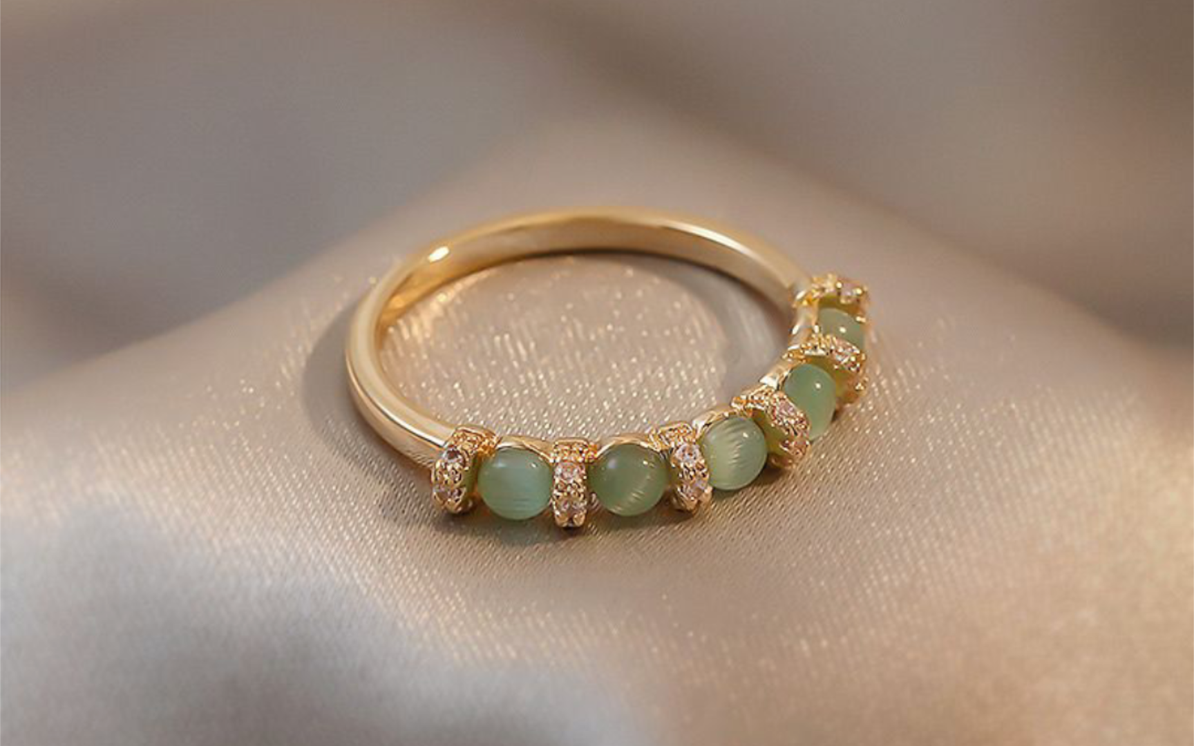 雅绿色猫眼戒指女小众设计ins冷淡风高级感食指指环日式轻奢925银