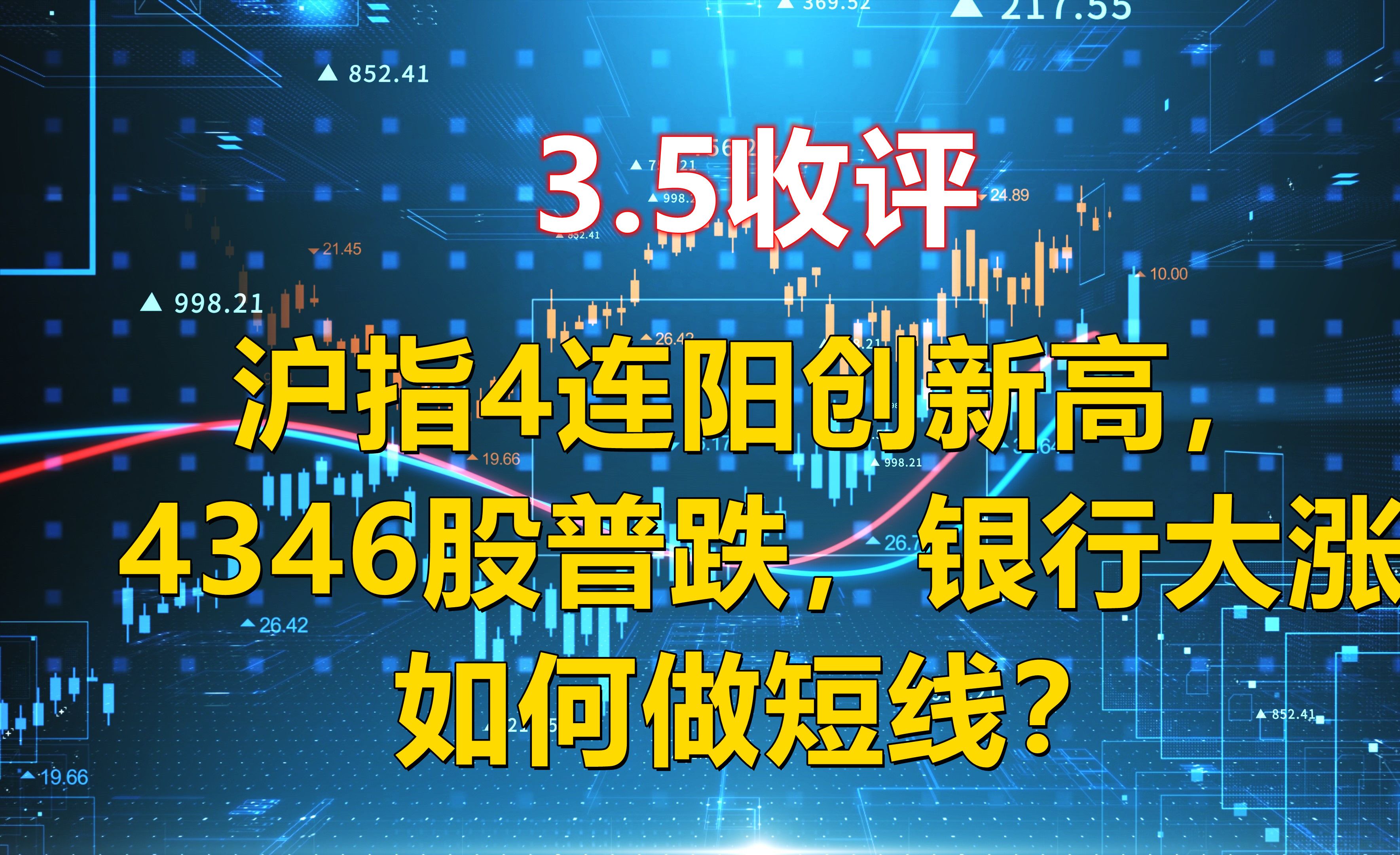 3.5收评,沪指4连阳创新高,4346股普跌,银行大涨,如何做短线?哔哩哔哩bilibili