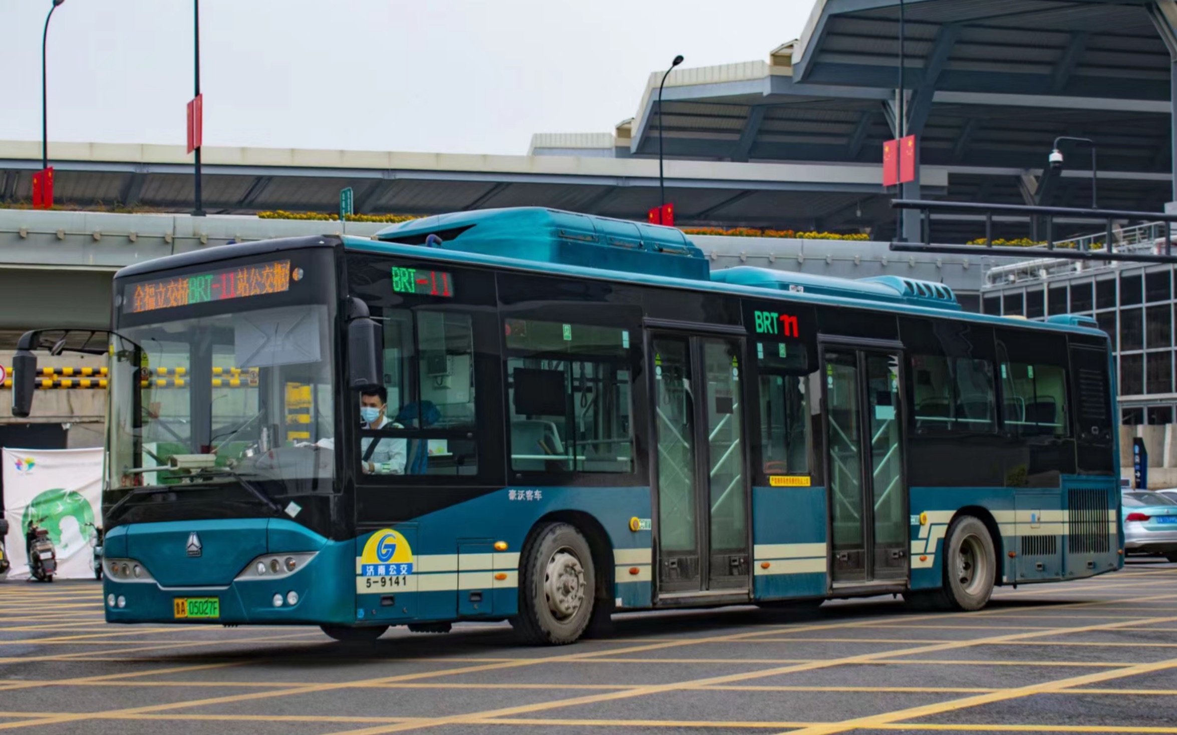 pov107大雾配豪沃济南快速公交brt11路上行全程前方展望pov