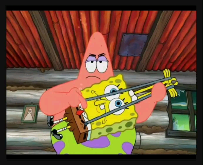 海绵宝宝,没想到派大星弹吉他还很有天赋.