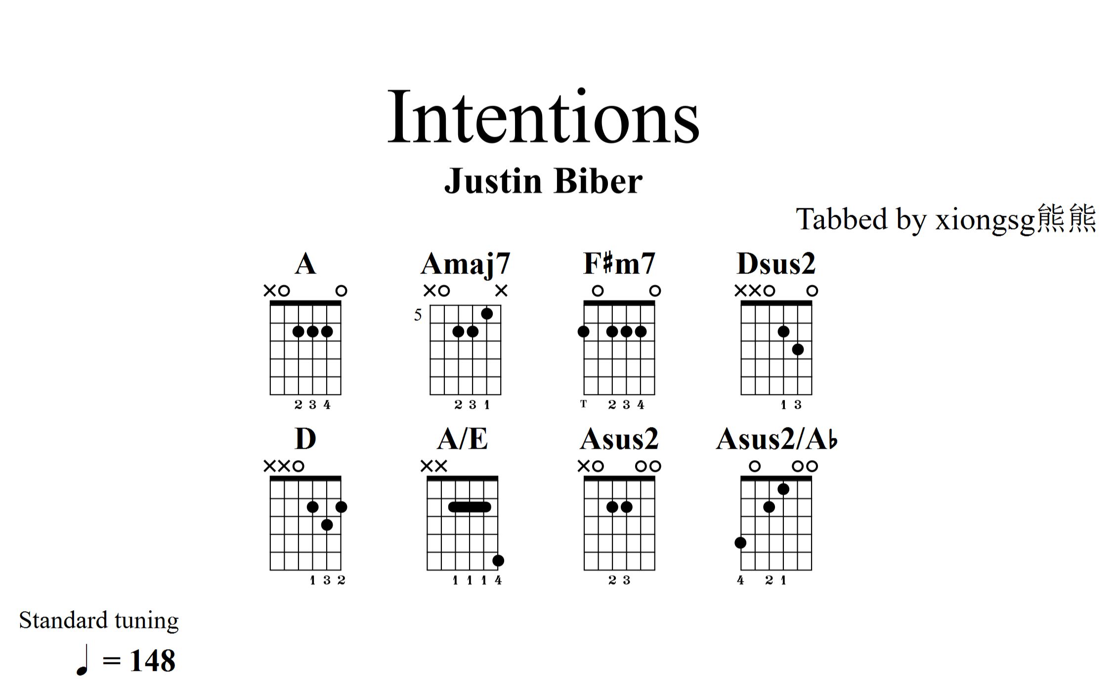 intentions吉他谱简单图片