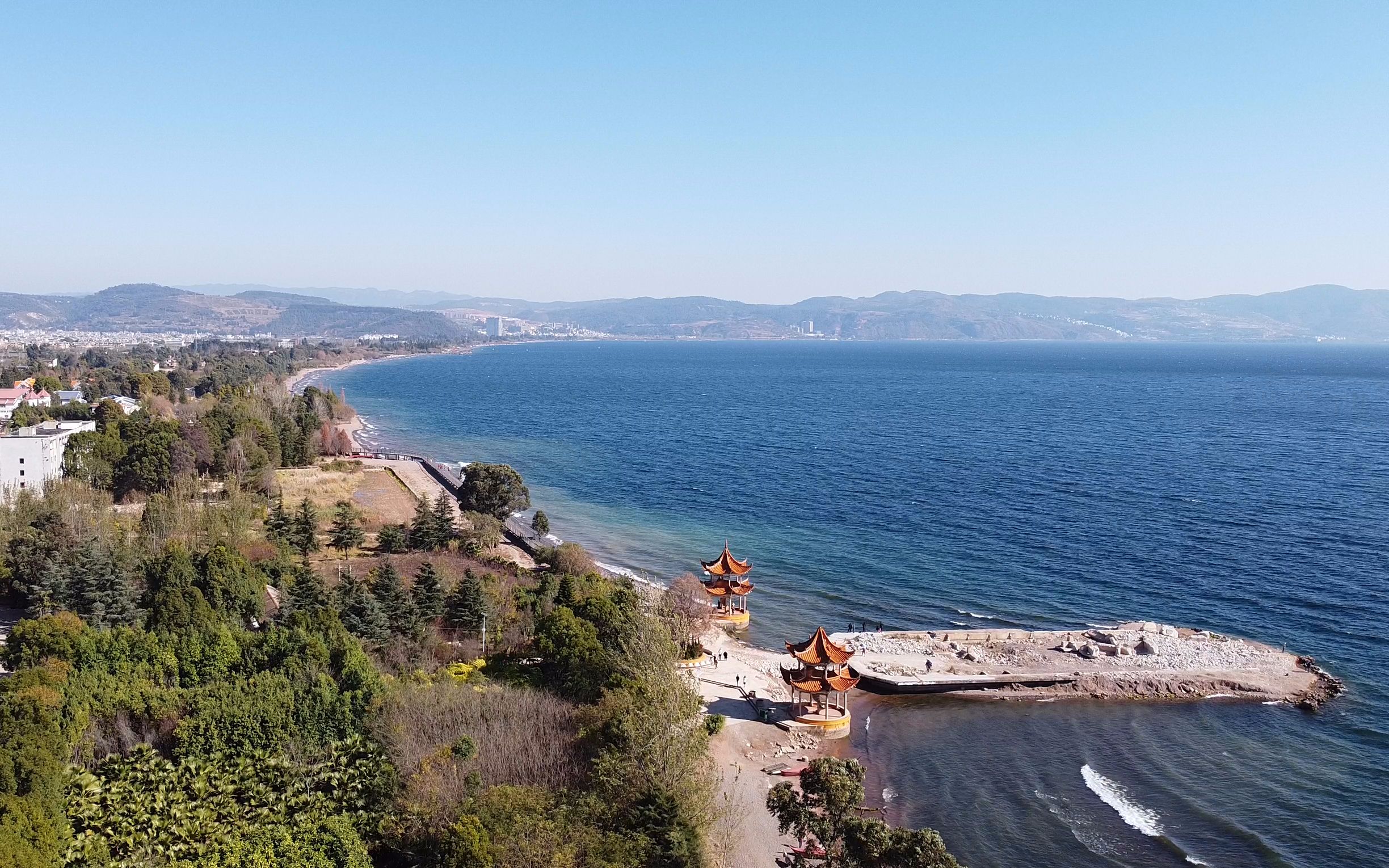 大疆mini拍摄玉溪澄江市抚仙湖大河口公园20210204