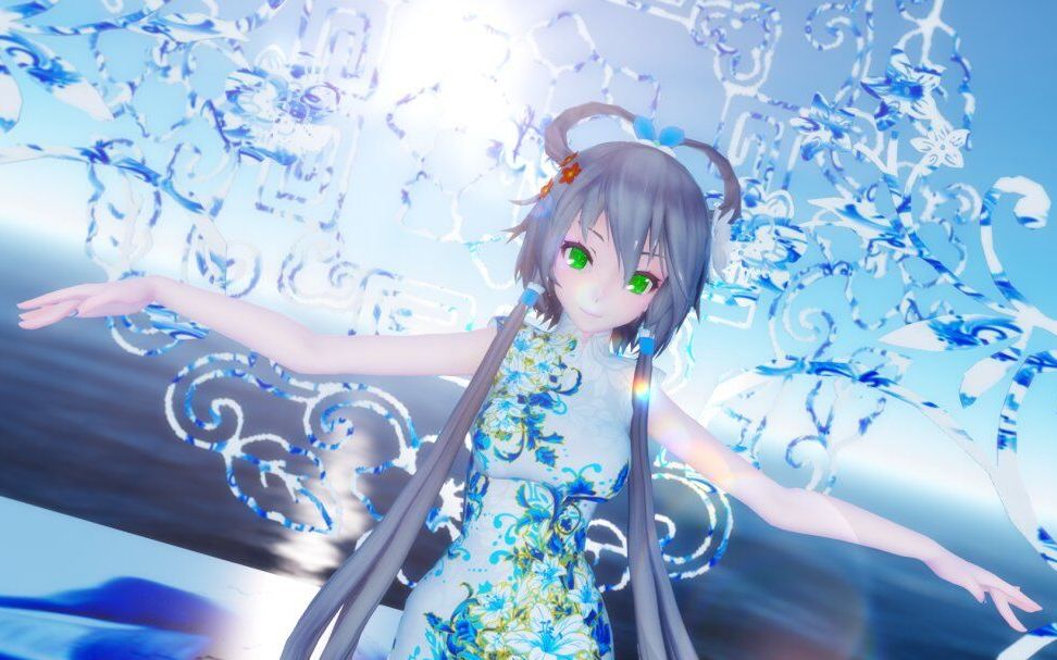 【超清1080p/唯美】裸足洛天依 - 青花瓷旗袍 - 霜雪千年【ray渲染】