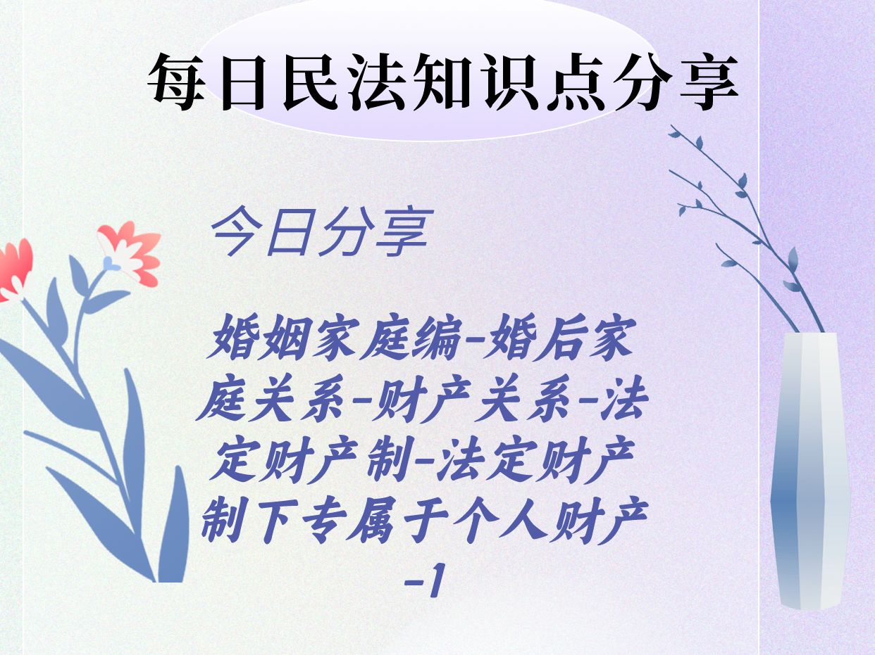 婚姻家庭编婚后家庭关系财产关系法定财产制法定财产制下专属于个人财产1哔哩哔哩bilibili