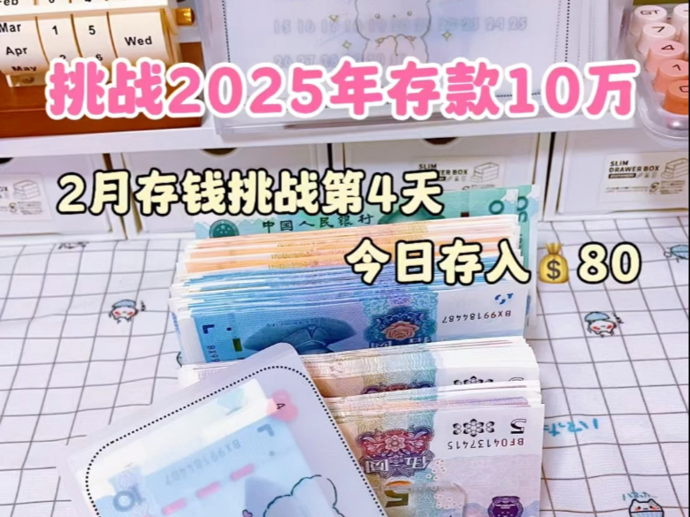 挑战2025年存款10万,今天是2月存钱挑战的第4天,存入𐟒𐸰哔哩哔哩bilibili