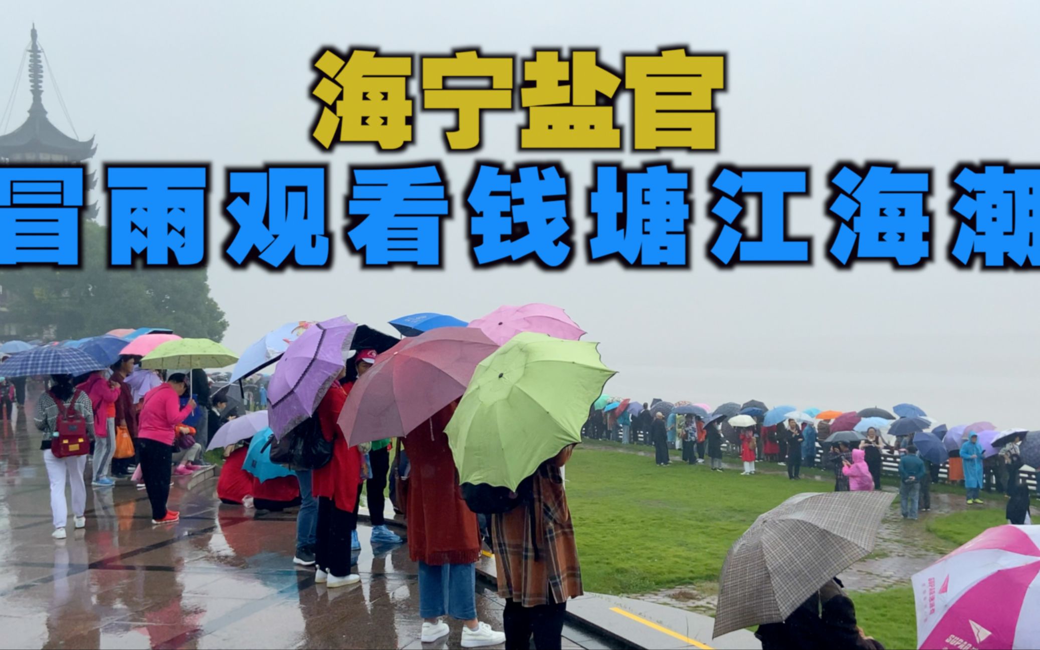 [图]冒雨在盐官钱塘江观潮胜地航拍，当潮水来的一刹那，太壮观了！