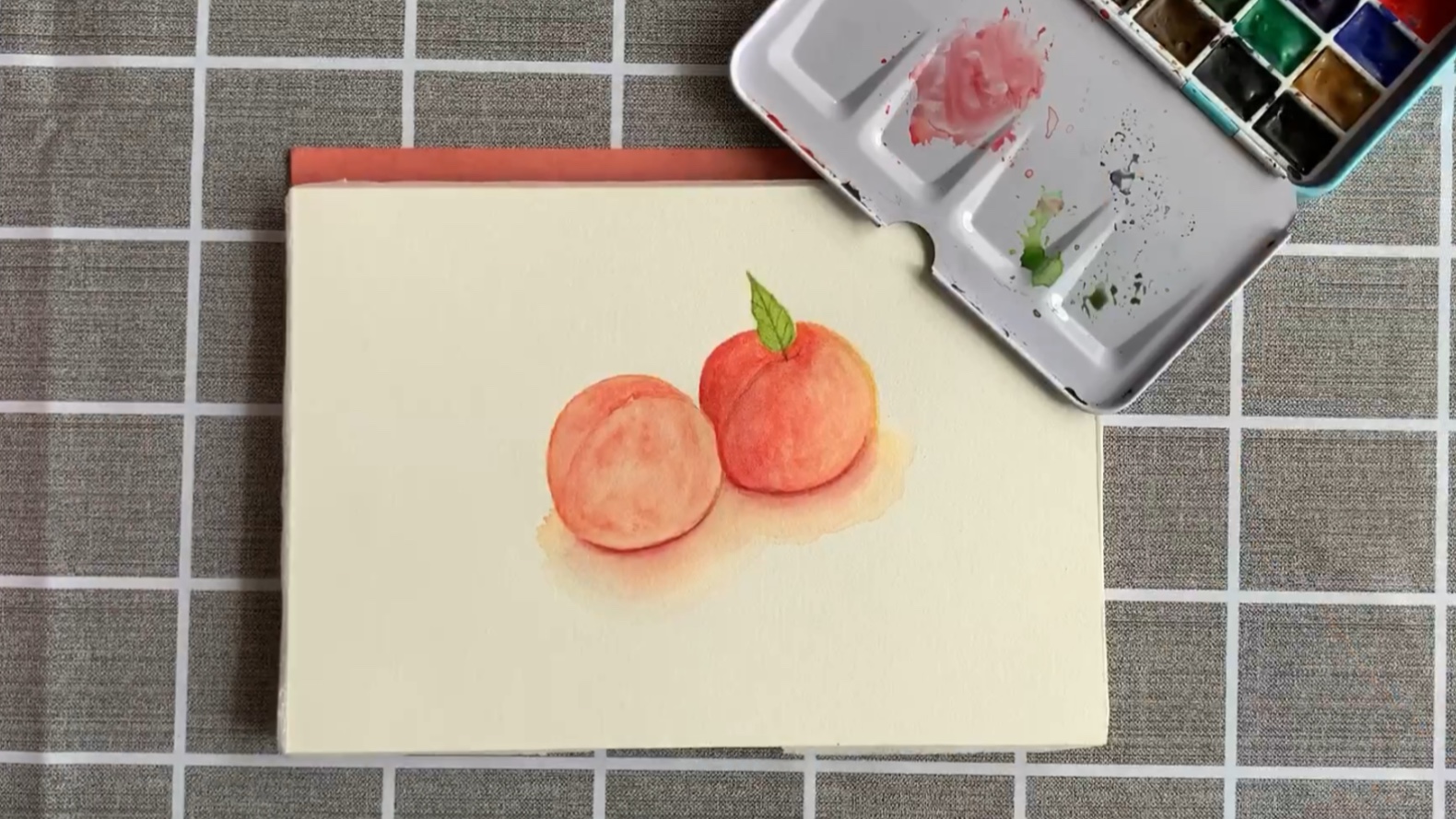 水彩视频 水蜜桃绘画上色过程 小清新插画
