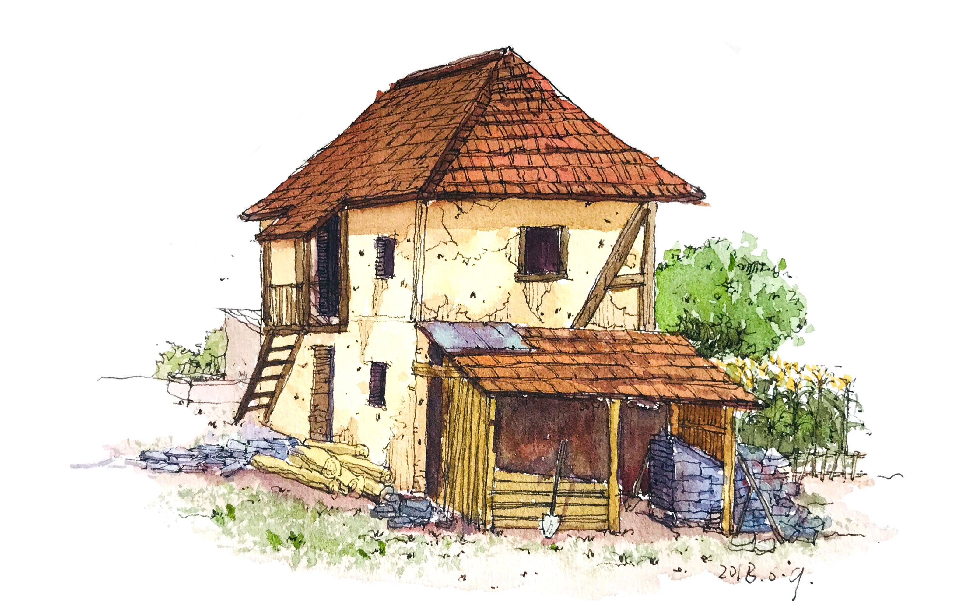 【钢笔淡彩】第1期 零基础也能学会画小房子