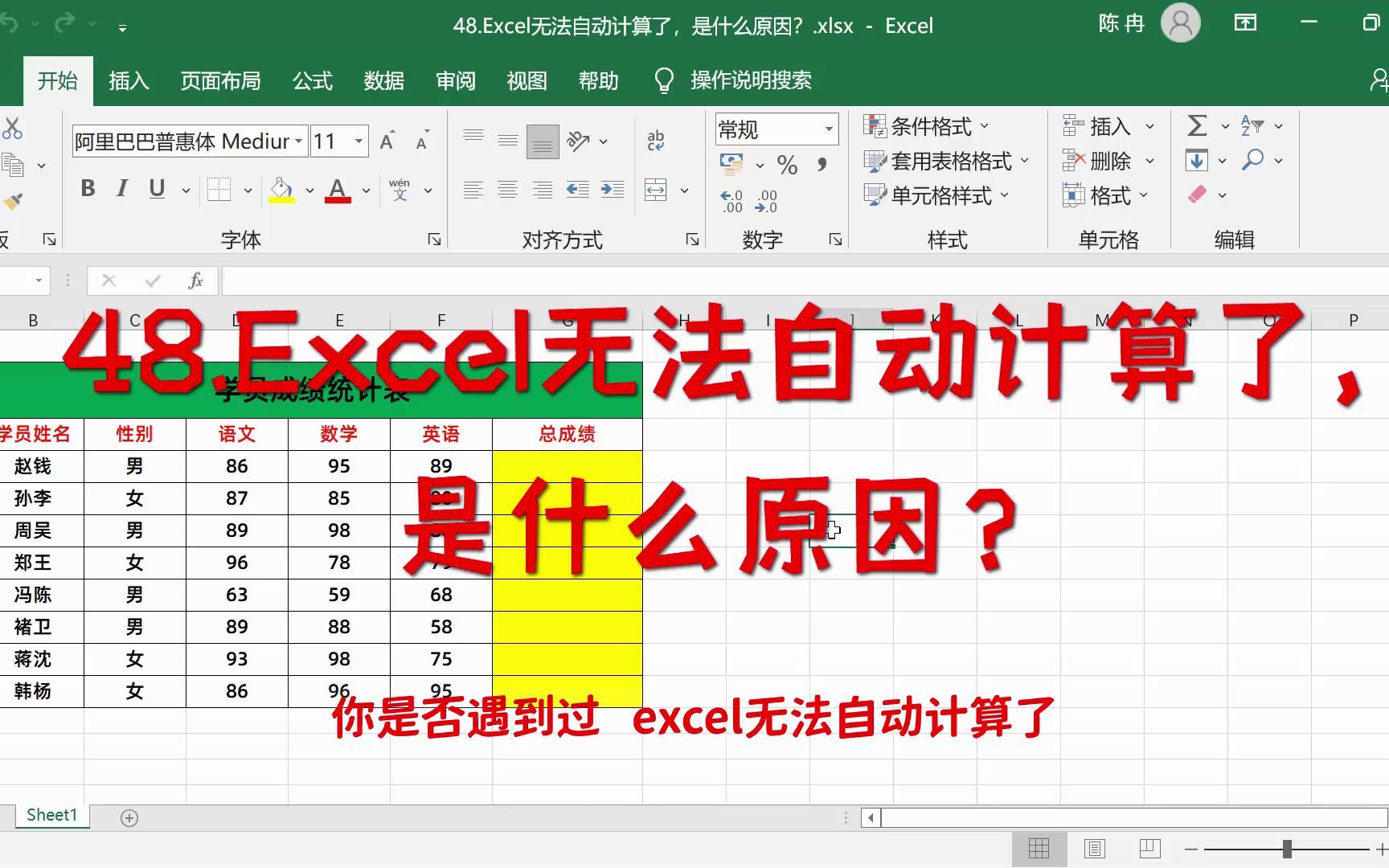 48.Excel无法自动计算了,是什么原因?