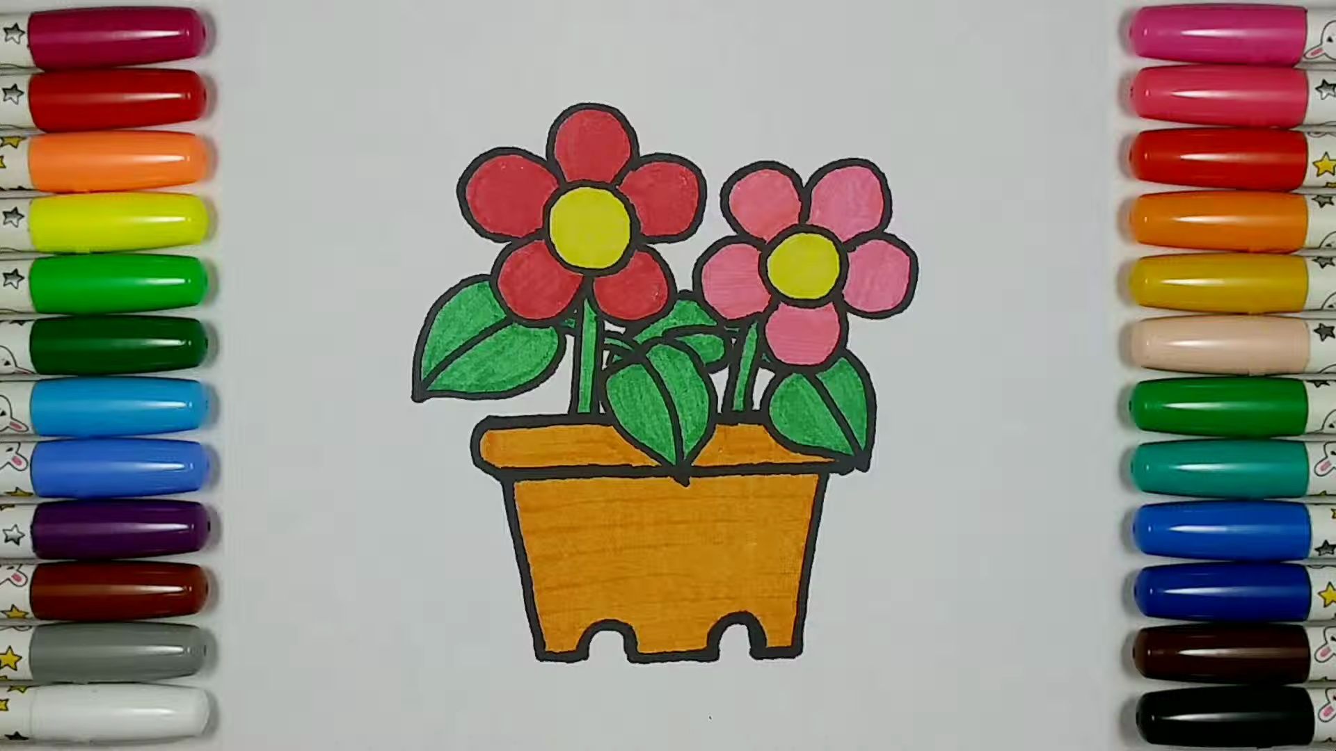 【儿童简笔画教程】画一个可爱的盆栽花卉:美丽的小园丁!