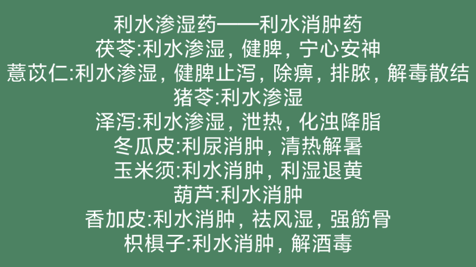 中藥功效]第十版背誦.利水滲溼藥——利水消腫藥