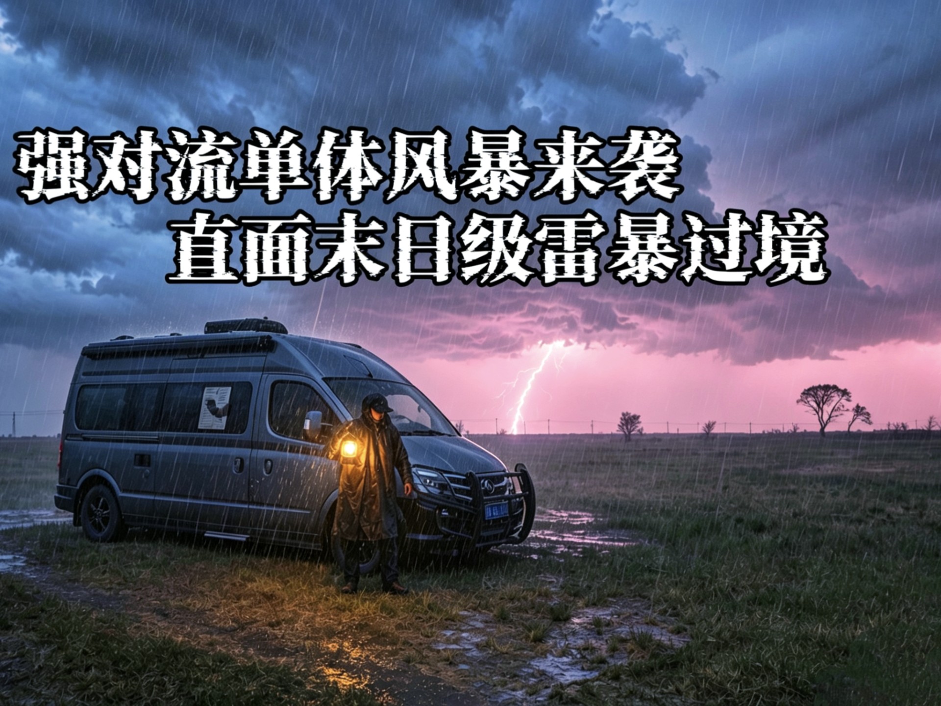 独自雨夜驾驶房车遭遇末日级单体雷暴。暴雨封路密集闪电撕裂天空，被迫躲进服务区躲避强对流天气