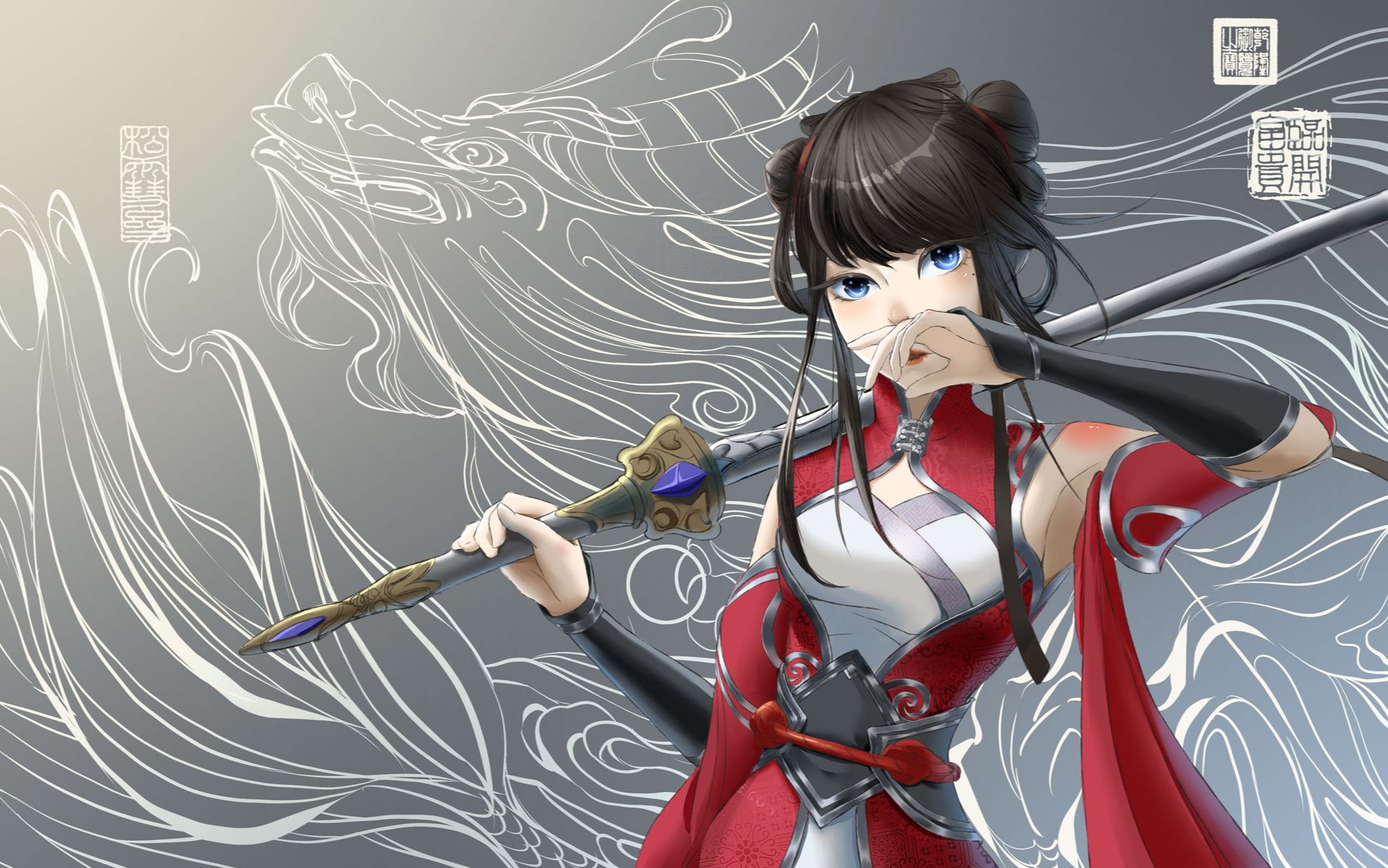 【原画课堂】心开天籁,抱剑观花.sai绘画线稿上色过程