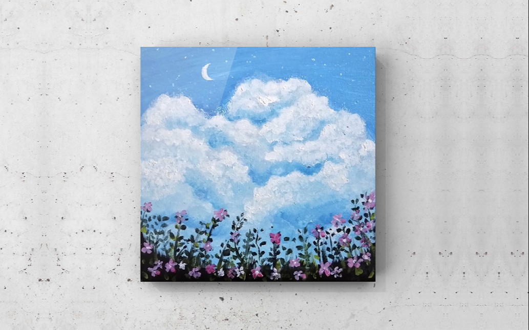 丙烯画云朵天空教程