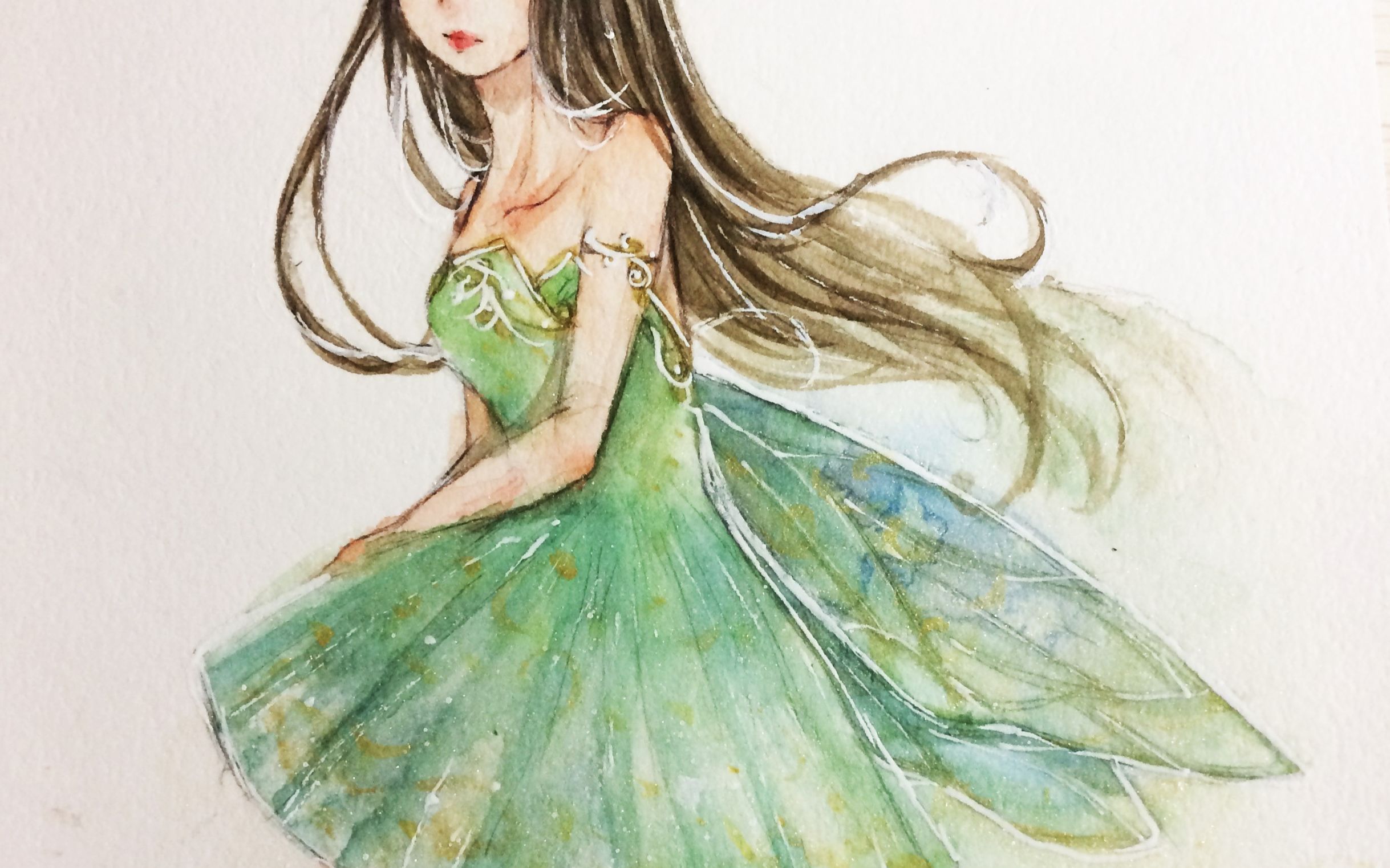 水彩过程画一只怼金粉头屑的夏季小仙子啊