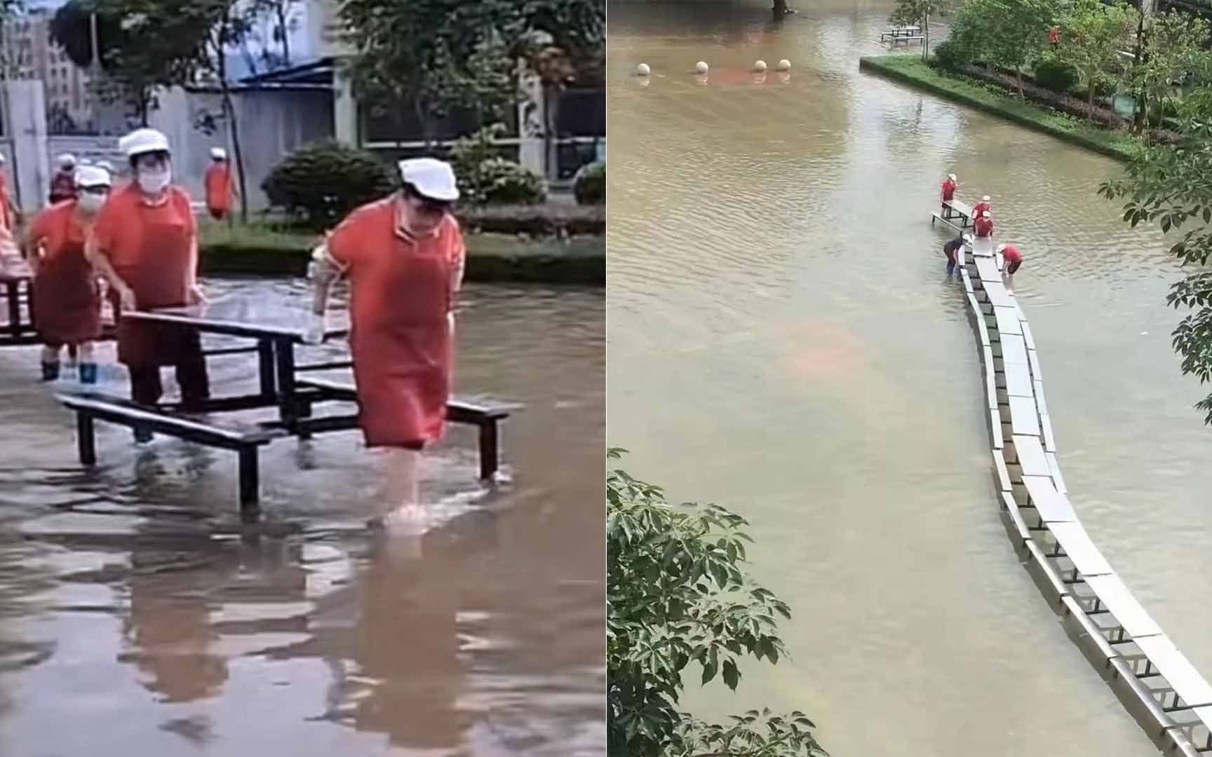 暴雨侵袭广东英德:校工赤脚蹚水,用桌子为学生搭起渡桥哔哩哔哩bilibili