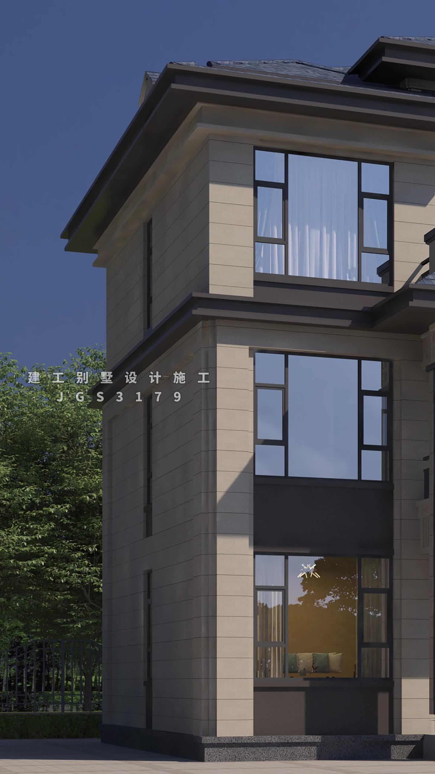 新中式别墅三层三开间农村自建房带露台设计图纸,面宽14.