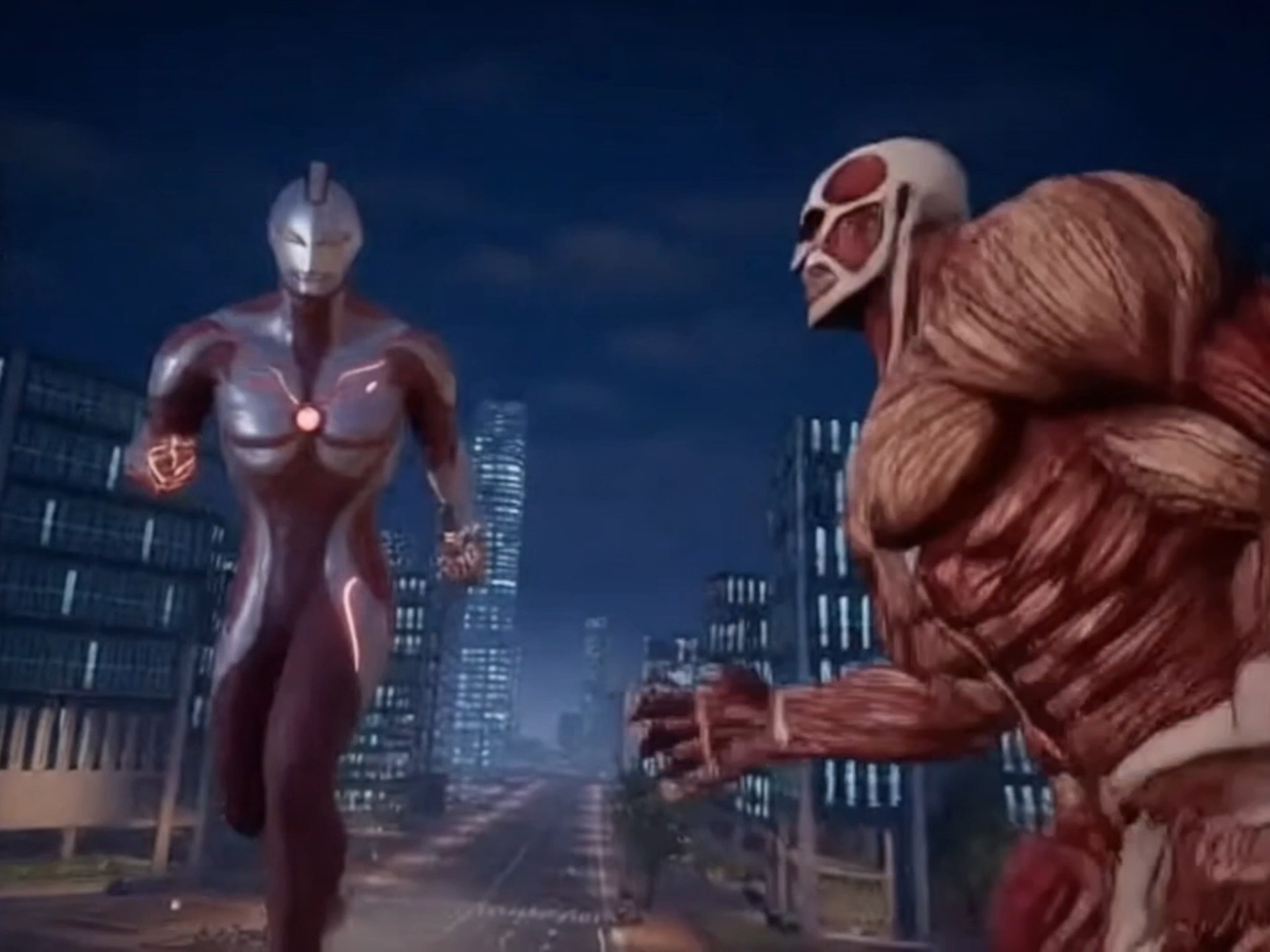 用sora生成艾伦变身奥特曼大战超大型巨人