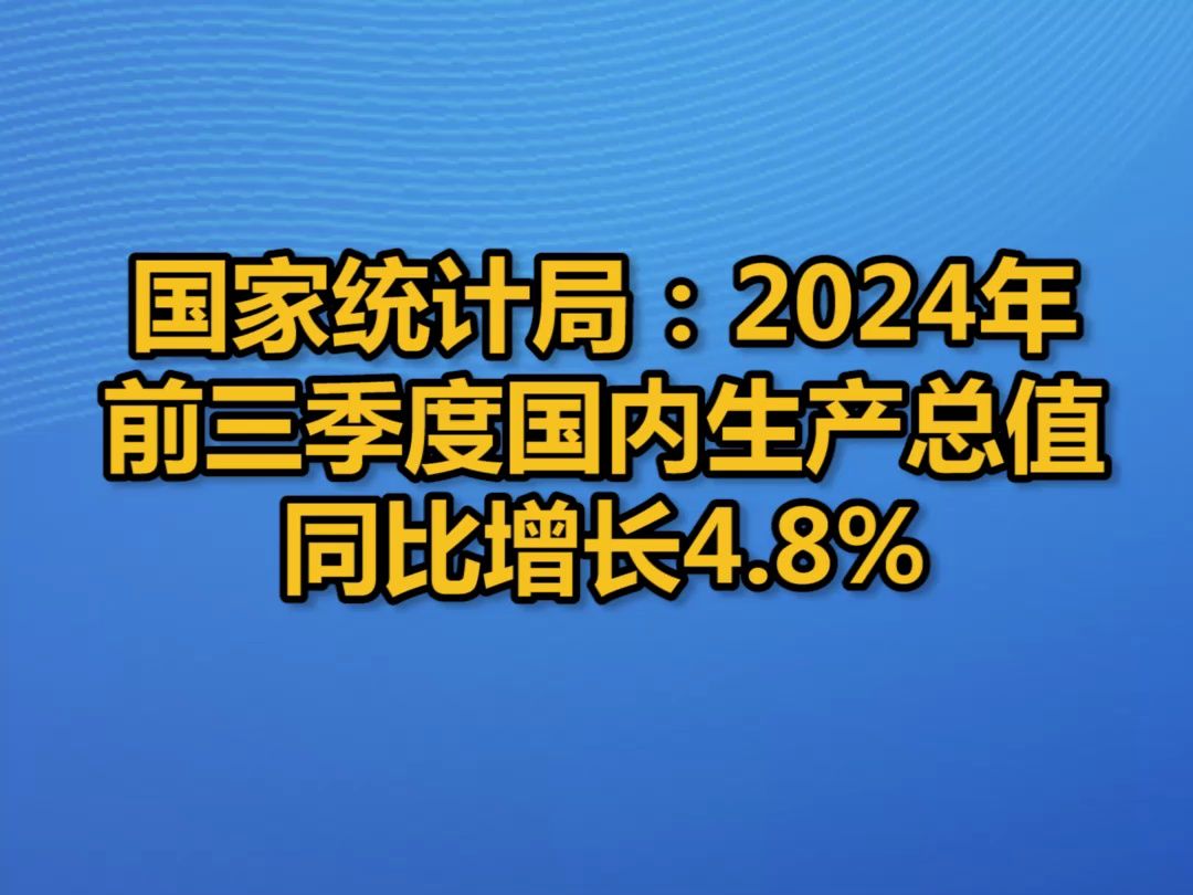 国家统计局:2024年前三季度国内生产总值同比增长4.8%哔哩哔哩bilibili