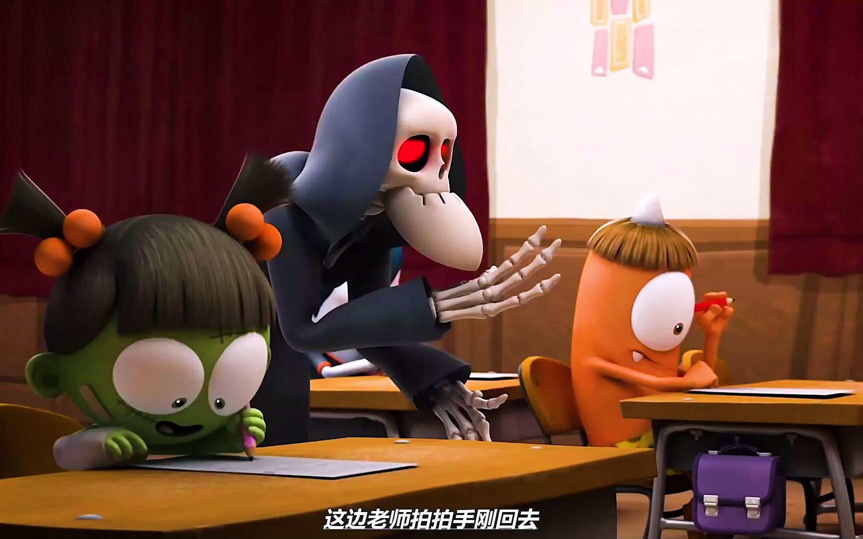 搞笑动漫一群笨蛋僵尸正在考试严厉的骷髅老师正在监考这下完蛋了