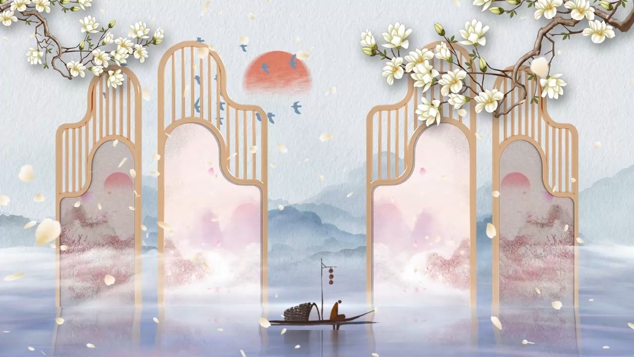 035中国风古典舞蹈屏风旗袍秀led背景视频素材