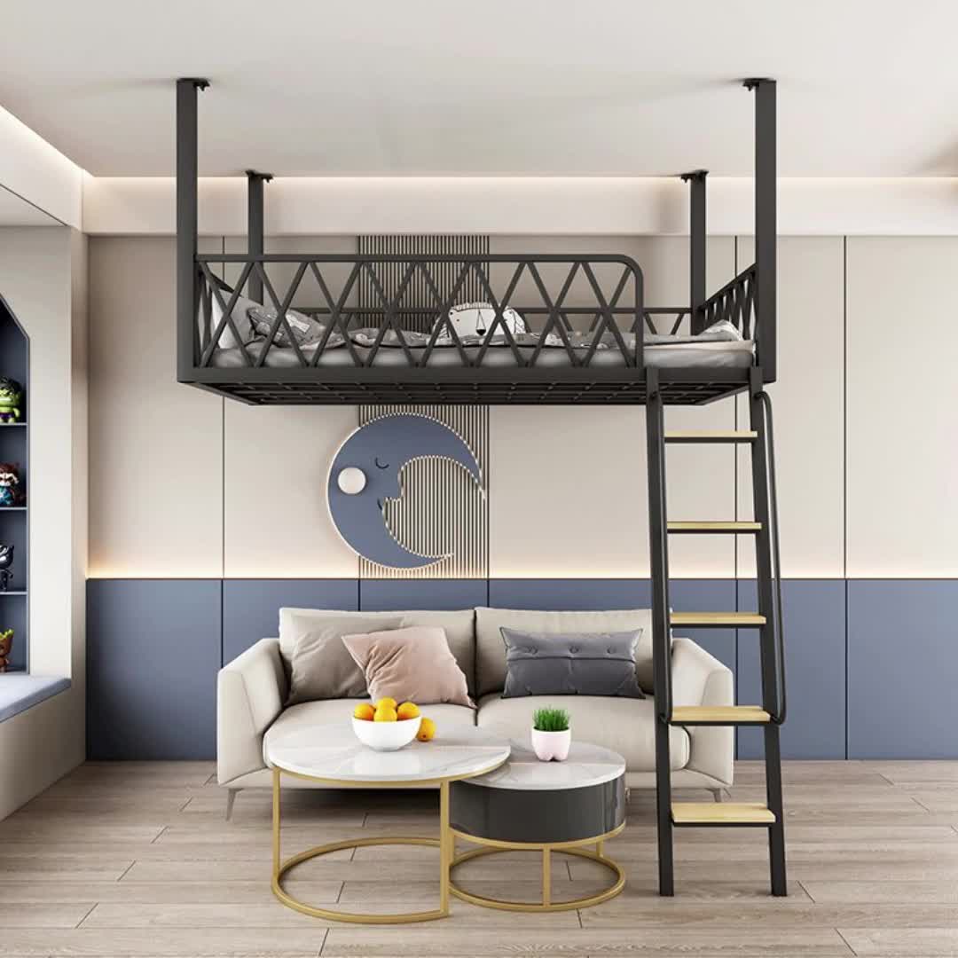 loft柜梯铁架床省空间铁艺阁楼床多功能上床下桌公寓宿舍床高架床