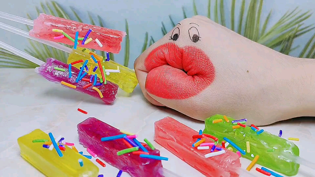 趣味糖果,贪吃果子吃长方形棒棒糖,香甜水果味,真好吃