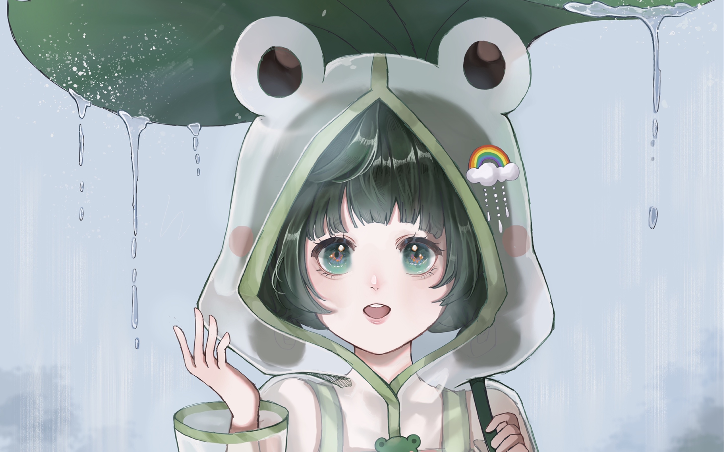 【procreate】下雨啦 裹紧我的小青蛙雨衣