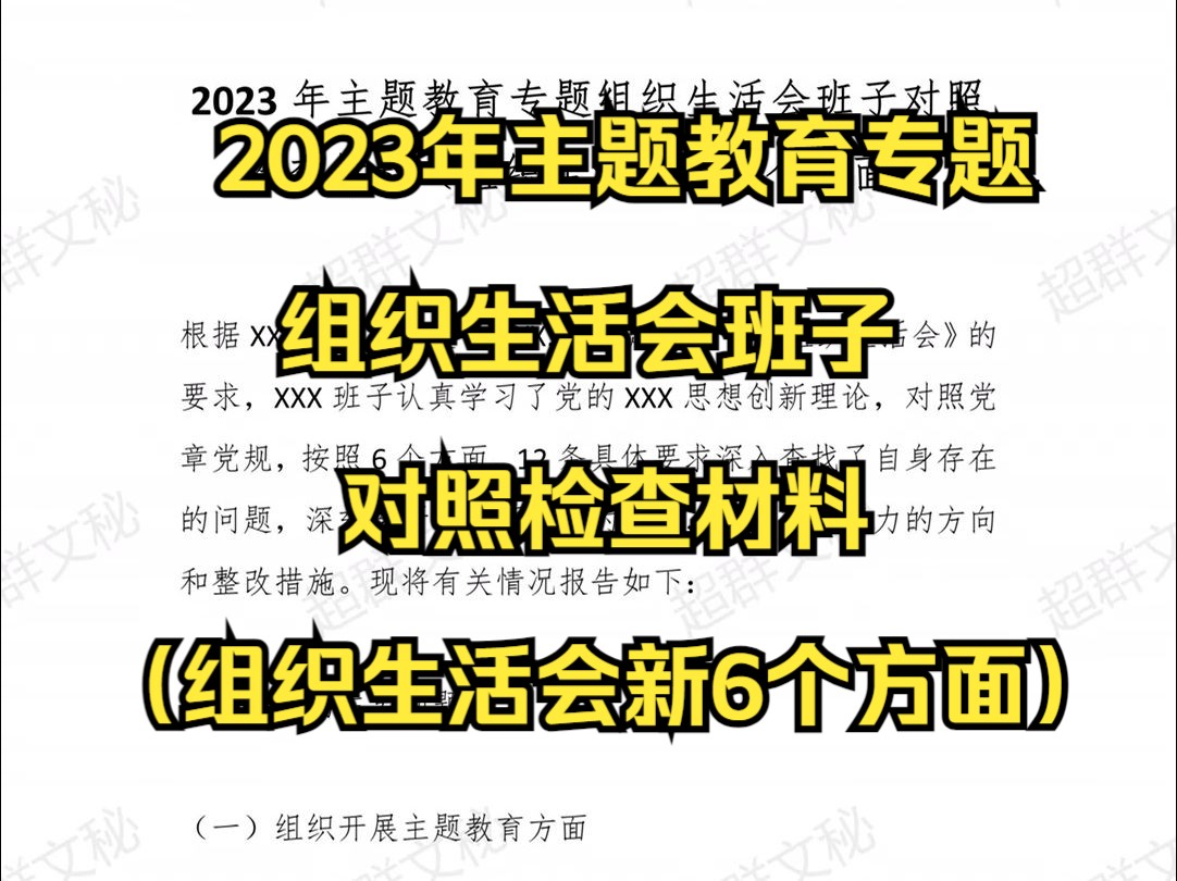 2023年主题教育专题组织生活会班子对照检查材料(组织生活会新6个方面) 最新范文哔哩哔哩bilibili