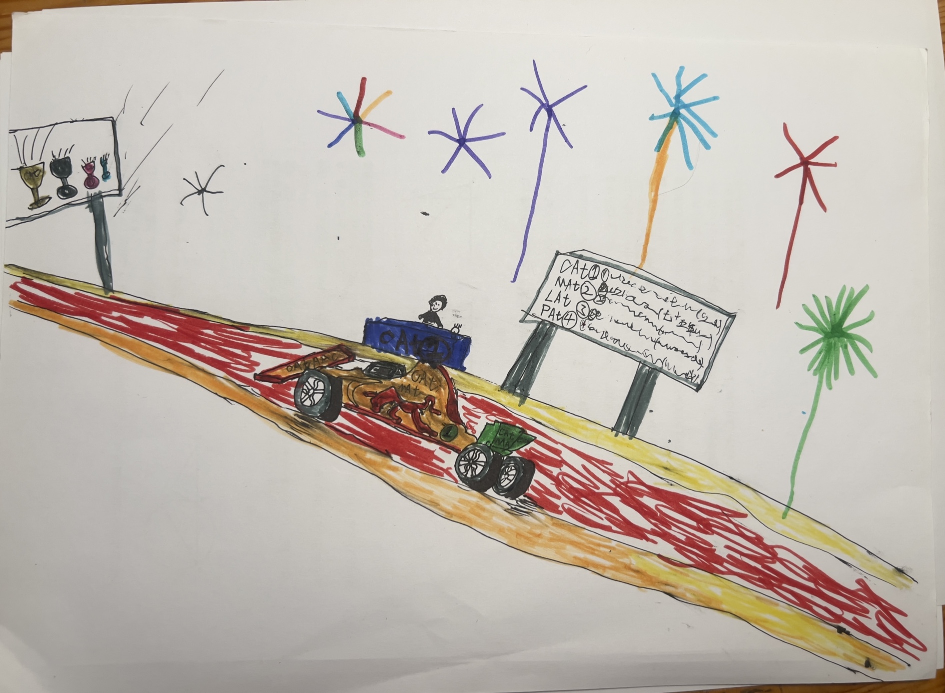 7岁男孩即兴手绘f1赛车