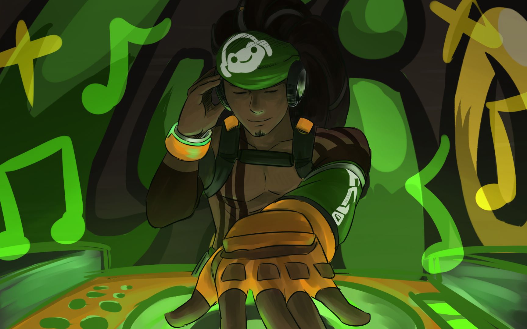 一个背景很敷衍的卢西奥皮肤调音师绘画过程