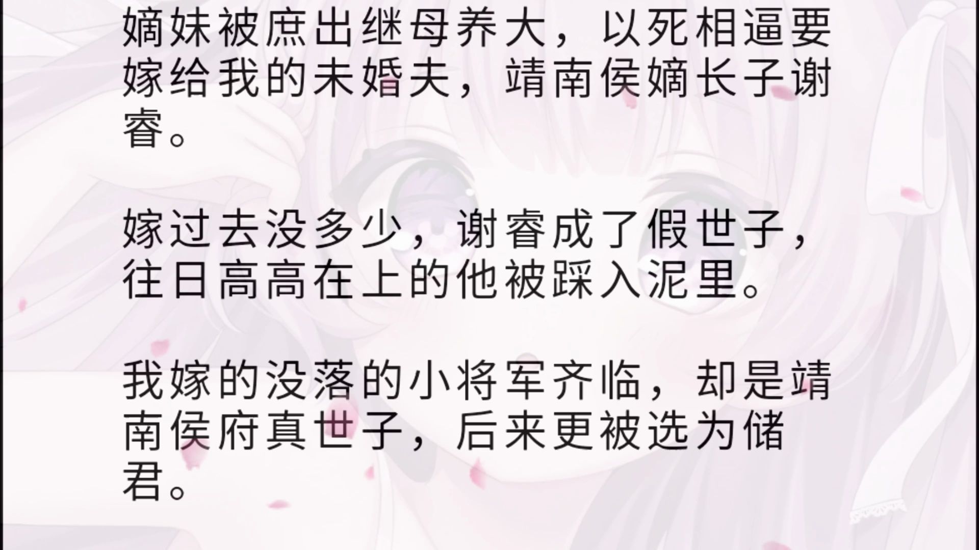 嫡妹被庶出继母养大,以死相逼要嫁给我的未婚夫,靖南侯嫡长子谢睿. 嫁过去没多少,谢睿成了假世子,往日高高在上的他被踩入泥里. 我嫁的没落的小...