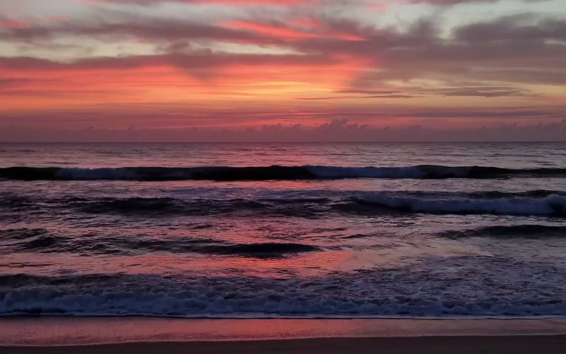 晚霞海洋海水海浪波浪拍打沙滩海上夕阳诗歌朗诵节目配乐视频大屏幕