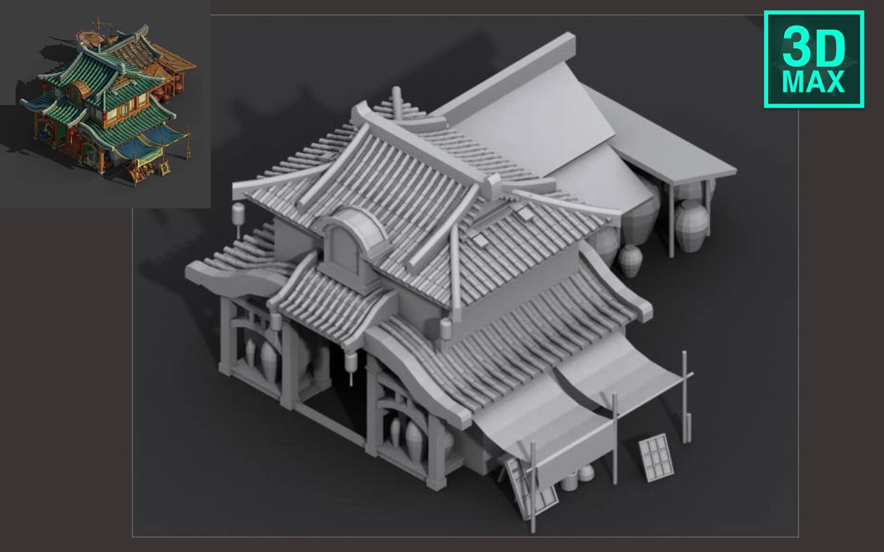 【3dmax建模】古代商铺场景制作,从建模思路开始教,零基础上手哔哩哔哩bilibili