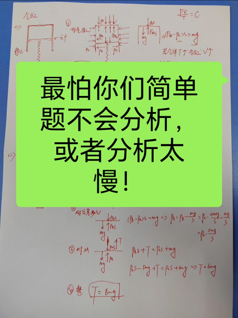 近段时间讲过的几个热学题笔记整理:气缸类受力分析和气体状态分析!问题不难,力求做题速度快、不搞错就好,简单题也很香!哔哩哔哩bilibili