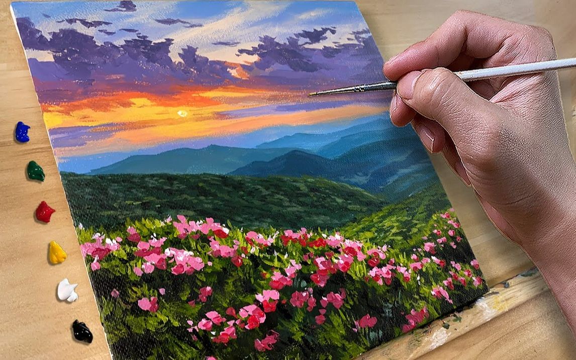 [图]【丙烯画】【绘画教程】花海-Painting Flower Mountain  Acrylic Painting  Correa Art