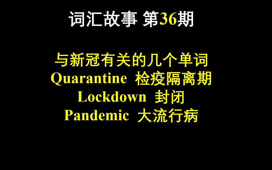 词汇故事 第36期 与新冠有关的几个单词 Quarantine 检疫隔离期 Lockdown 封闭 Pandemic 大流行病哔哩哔哩bilibili