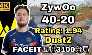 Download Video: ZywOo (40-20) 1.94Rating天梯均分3100五排(Dust2) | 2024.09.23 | CS2 POV/DEMO