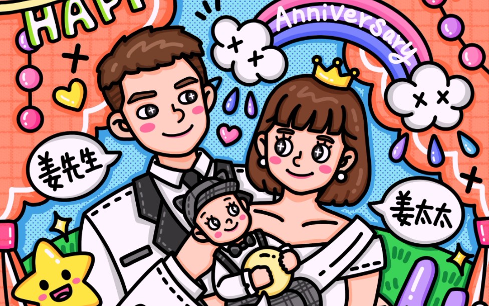 结婚四周年纪念日礼物,手绘装饰画._哔哩哔哩_bilibili