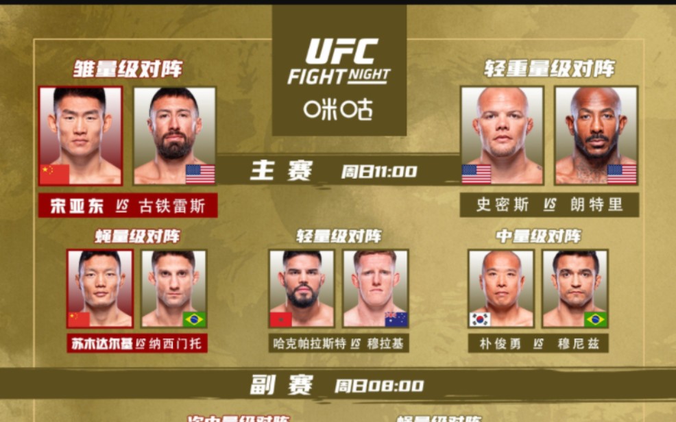 12月10日中国力量全体出战!宋亚东vs古铁雷斯 苏木达尔基 宋克南