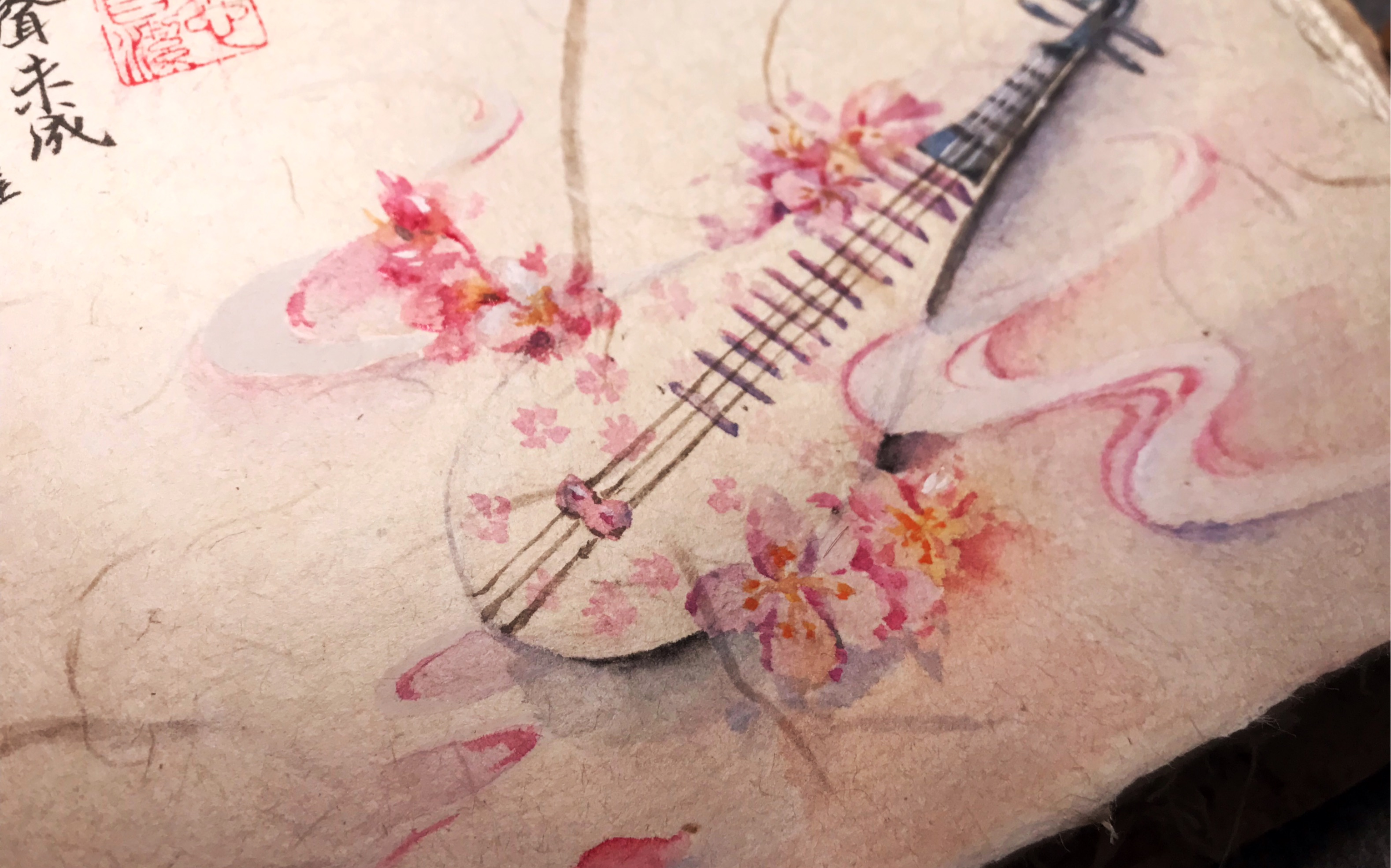 水彩过程|古风琵琶